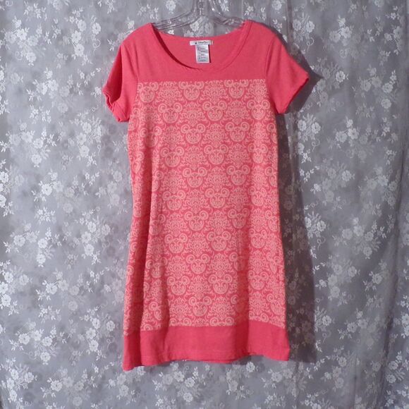 Disney Parks Dress Size Medium Coral Damask Mickey Mouse Cotton Summer Cute - Picture 1 of 5